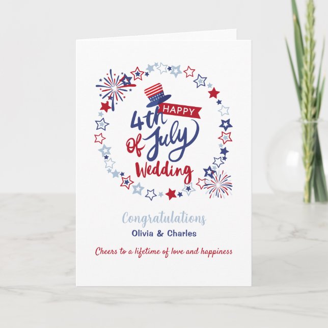 Happy 4th of July Wedding Congratulations Custom  Card (Front)