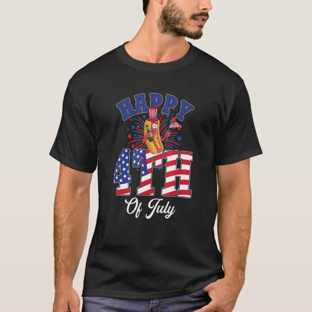 Happy 4th Of July Wiener Beer Fireworks Independen T-Shirt (Front)