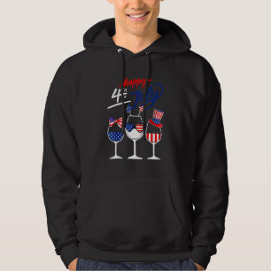 Happy 4th Of July Wine Glass US American Flag Dri Hoodie