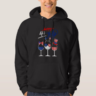 Happy 4th Of July Wine Glass US American Flag  Dri Hoodie