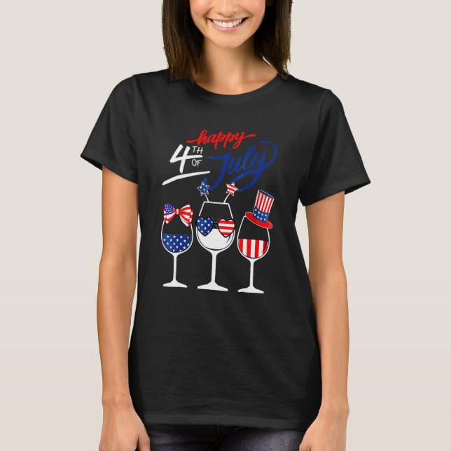 Happy 4th Of July Wine Glass US American Flag  Dri T-Shirt (Front)