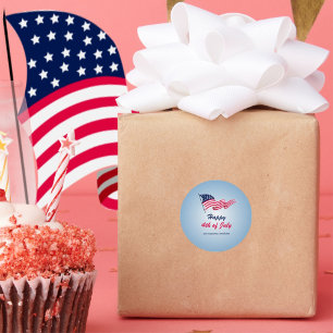 Happy 4th of July with American flag Classic Round Sticker