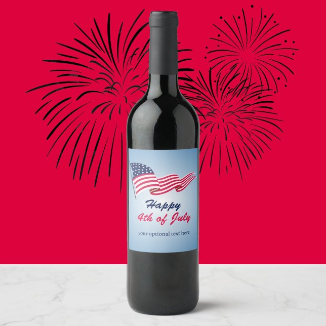 Happy 4th of July with American flag Wine Label (Creator Uploaded)