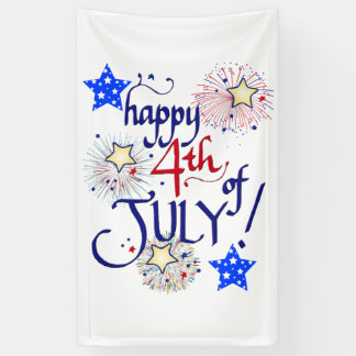 Happy 4th of July! with fireworks and stars Banner