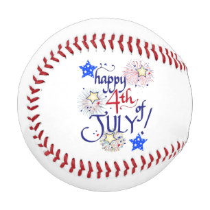 Happy 4th of July! with fireworks and stars Baseball