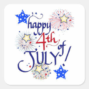 Happy 4th of July! with fireworks and stars Square Sticker