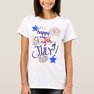 Happy 4th of July! with fireworks and stars T-Shirt