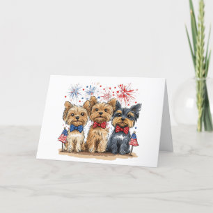Happy 4th Of July Yorkshire Terrier Dogs Holiday Card