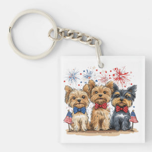 Happy 4th Of July Yorkshire Terrier Dogs Key Ring