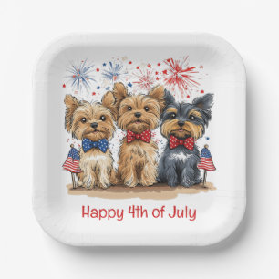 Happy 4th Of July Yorkshire Terrier Dogs Paper Plate