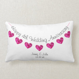 Happy 4th Wedding Anniversary flower heart bunting Lumbar Cushion