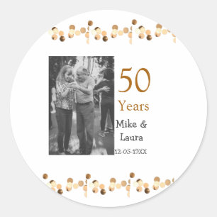 Happy 50th anniversary add couple name date weddin classic round sticker