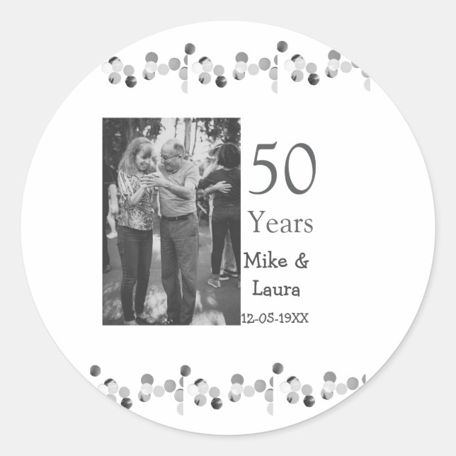 Happy 50th anniversary add couple name date weddin classic round sticker (Front)