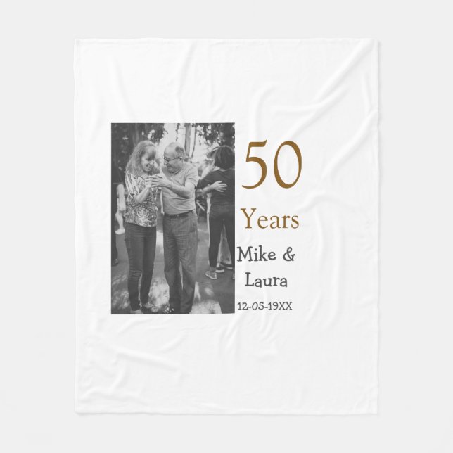 Happy 50th anniversary add couple name date weddin fleece blanket (Front)