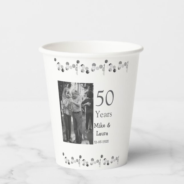 Happy 50th anniversary add couple name date weddin paper cups (Front)