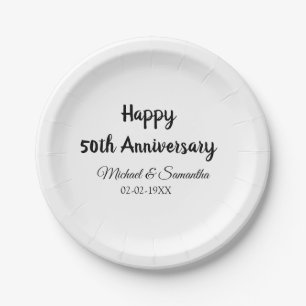 Happy 50th anniversary add couple name date weddin paper plate