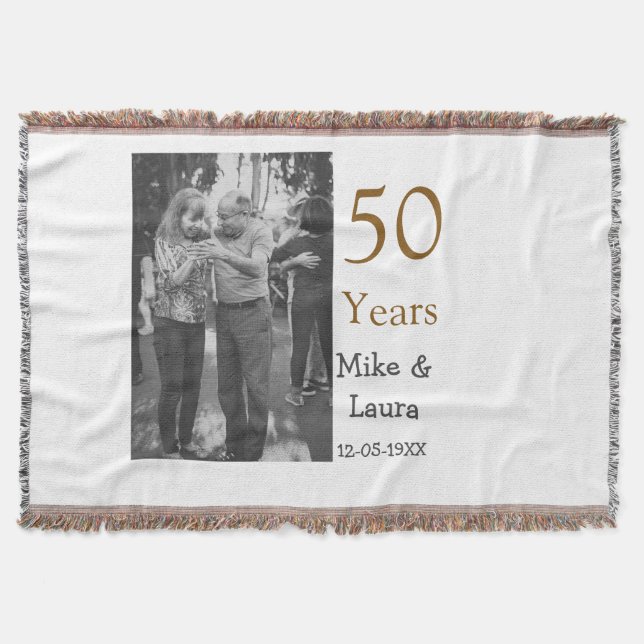 Happy 50th anniversary add couple name date weddin throw blanket (Front)