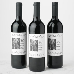 Happy 50th anniversary add couple name date weddin wine label