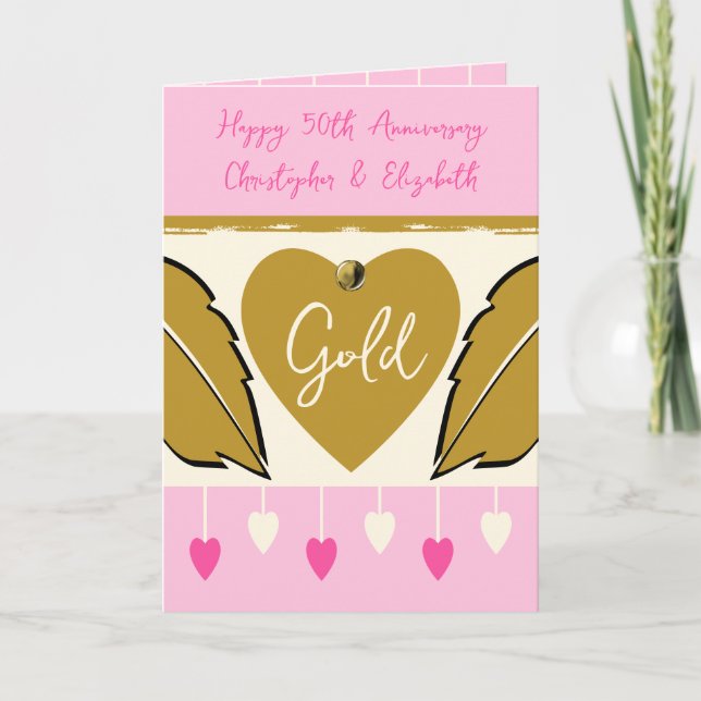 Happy 50th Anniversary add names gold pink Card (Front)