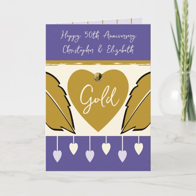 Happy 50th Anniversary add names gold purple Card (Front)