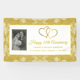 HAPPY 50TH ANNIVERSARY CHAMPAGNE GOLD HEARTS BANNER