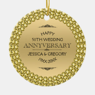 Happy 50th Anniversary Diamonds & Gold Ceramic Tree Decoration