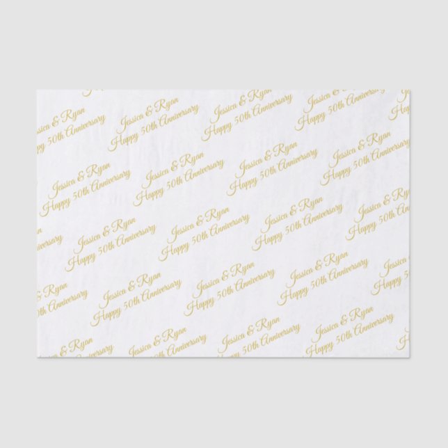 Happy 50th Anniversary DIY Names/Year, Gold Script Tissue Paper (Front)