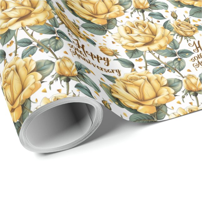 Happy 50th Anniversary Gift Wrap Yellow Roses (Roll Corner)