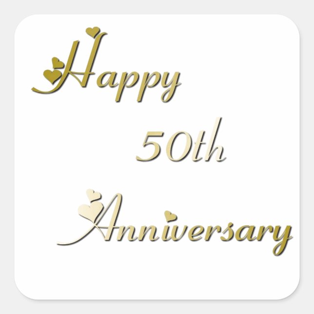 Happy 50th Anniversary Gold Font Square Sticker (Front)