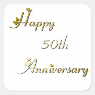 Happy 50th Anniversary Gold Font Square Sticker