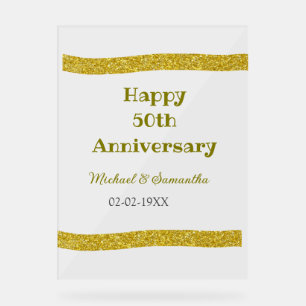 Happy 50th anniversary golden glitter border gray acrylic sign