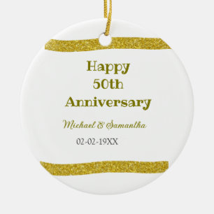 Happy 50th anniversary golden glitter border grey  ceramic tree decoration