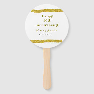 Happy 50th anniversary golden glitter border grey hand fan