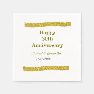 Happy 50th anniversary golden glitter border grey napkin