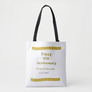 Happy 50th anniversary golden glitter border grey tote bag