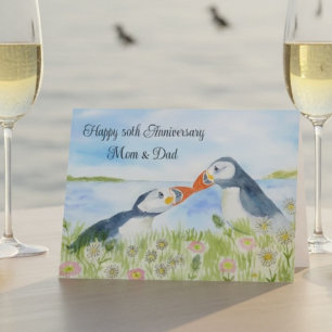 Happy 50th Anniversary Mum & Dad Puffins  Card