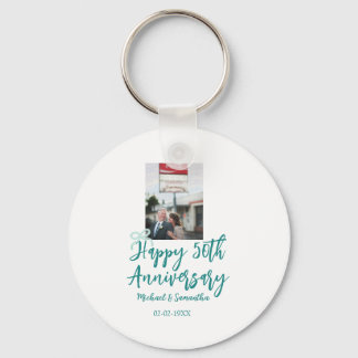 Happy 50th anniversary photo turquoise bow name da key ring