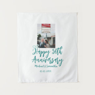 Happy 50th anniversary photo turquoise bow name da tapestry