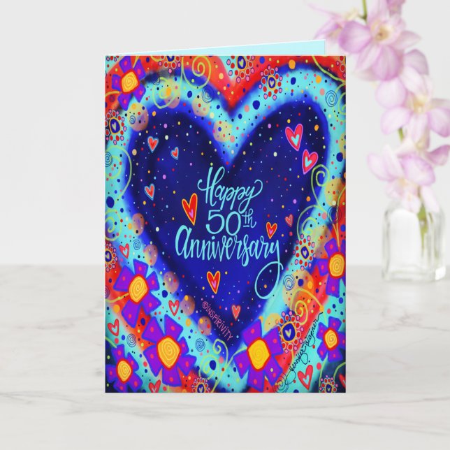 Happy 50th Anniversary Pretty Heart Card (Orchid)