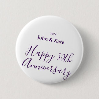 Happy 50th anniversary purple name year simple  6 cm round badge