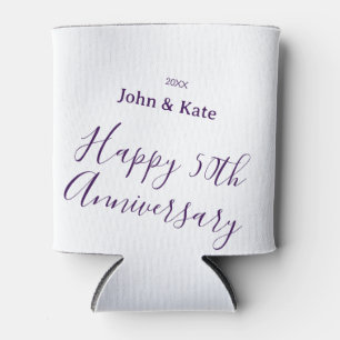 Happy 50th anniversary purple name year simple  can cooler