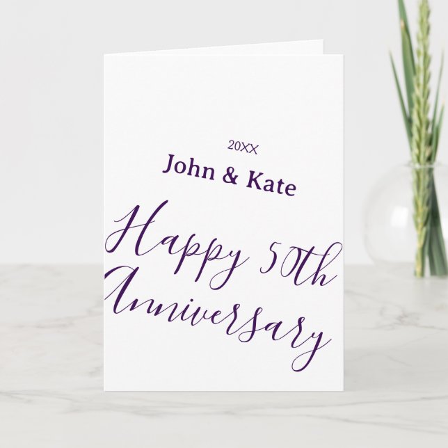 Happy 50th anniversary purple name year simple  card (Front)