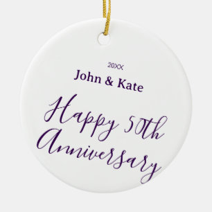 Happy 50th anniversary purple name year simple ceramic tree decoration