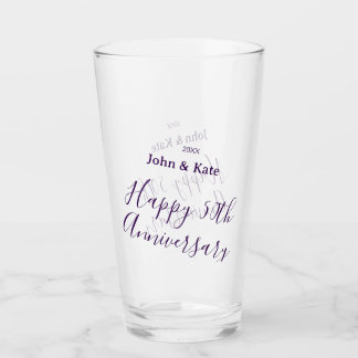 Happy 50th anniversary purple name year simple  glass