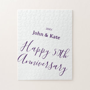 Happy 50th anniversary purple name year simple  jigsaw puzzle
