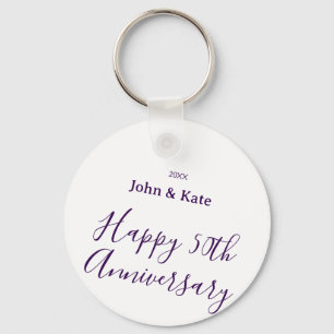 Happy 50th anniversary purple name year simple  key ring