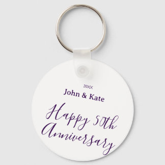 Happy 50th anniversary purple name year simple  key ring
