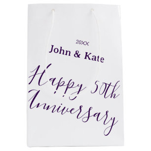 Happy 50th anniversary purple name year simple medium gift bag