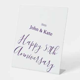 Happy 50th anniversary purple name year simple  pedestal sign