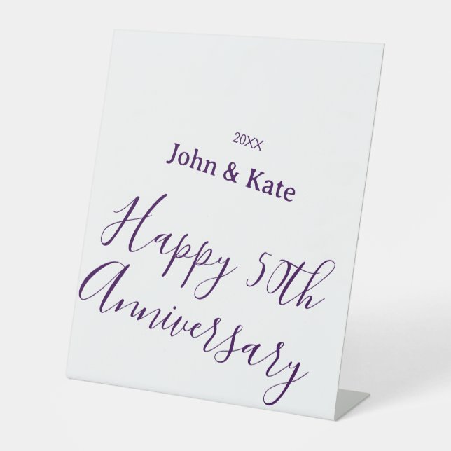 Happy 50th anniversary purple name year simple  pedestal sign (Front)